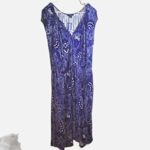 New Lucky Brand Navy Blue Floral Midi Dress XL